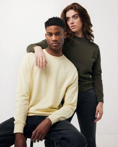 Nachhaltiger Unisex-Rundhalspullover „Pure Comfort“: Branding zum Einkuscheln